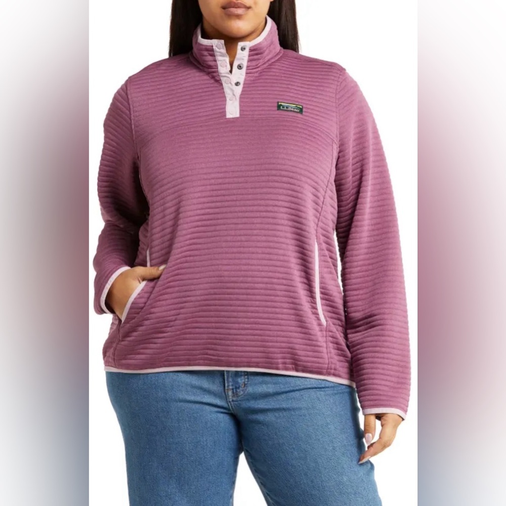 L.L. Bean Airlight Knit Pullover Berry Pink Ribbed Stretch